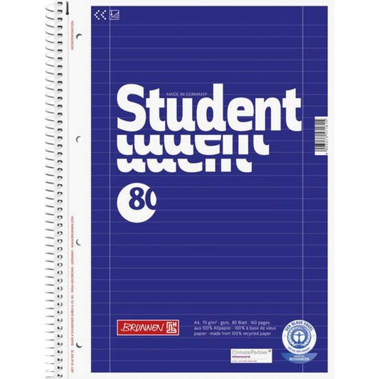 BRUNNEN Collegeblock Student A4, 80 Blatt, gelocht, Lineatur 27