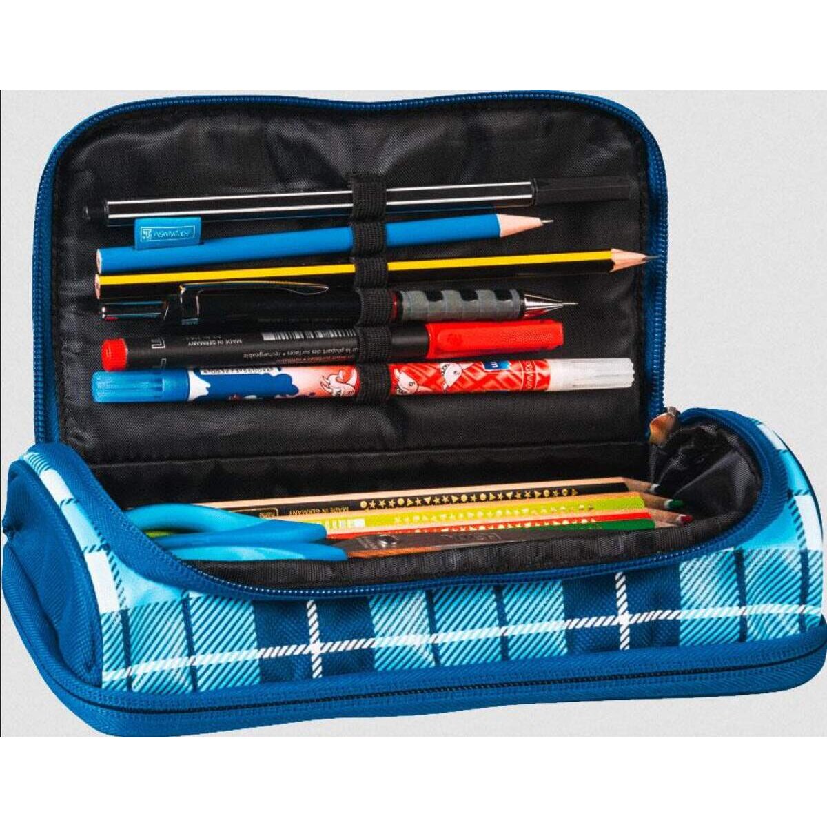 BRUNNEN Combi-Etui Duo oval Karo blau/grau