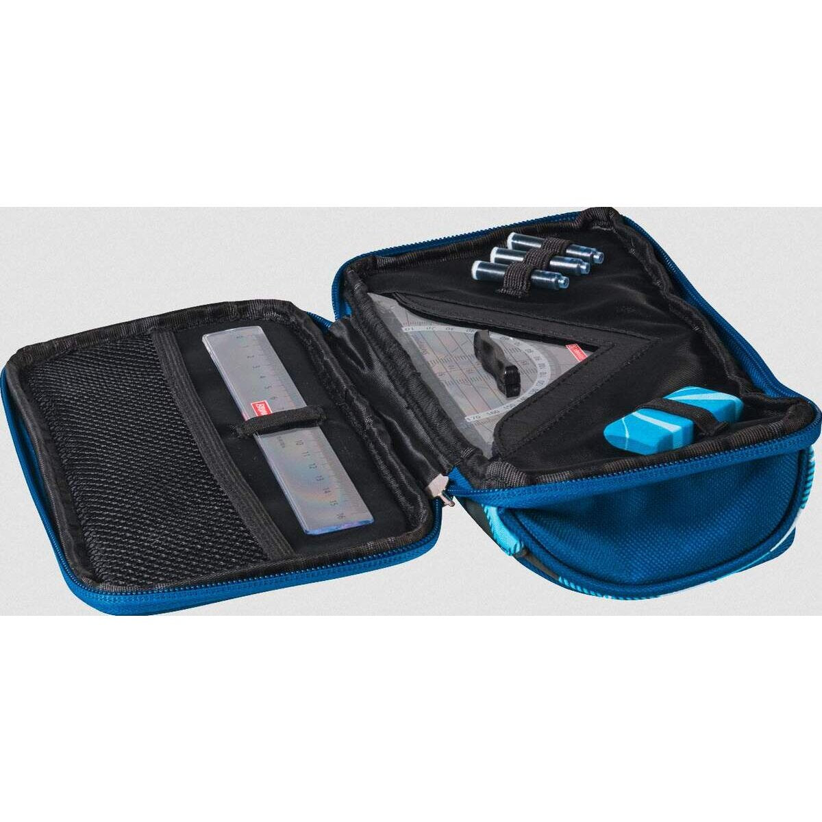 BRUNNEN Combi-Etui Duo oval Karo blau/grau