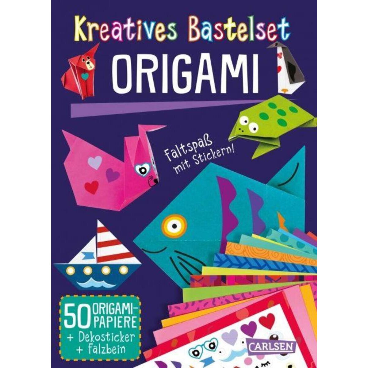 Carlsen Verlag Kreatives Bastelset: Origami: Set mit 50 Faltbögen, Anleitungsbuch und Falzhilfe