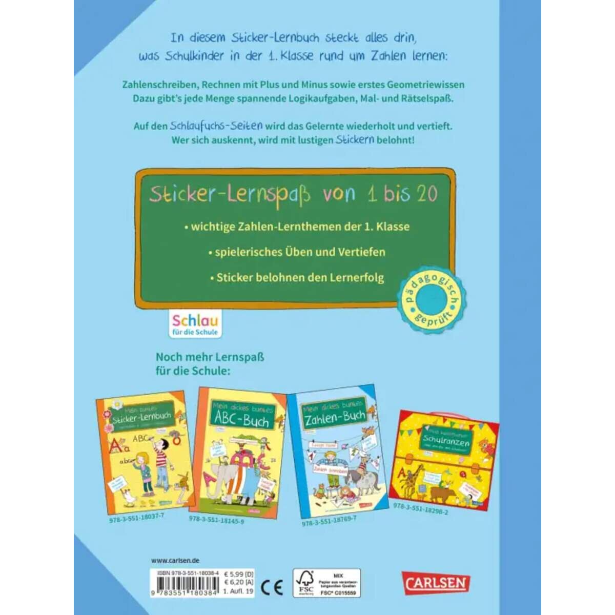 Carlsen Verlag Schlau für die Schule: Mein buntes Sticker-Lernbuch: Zahlen, Rechnen, Logikrätsel