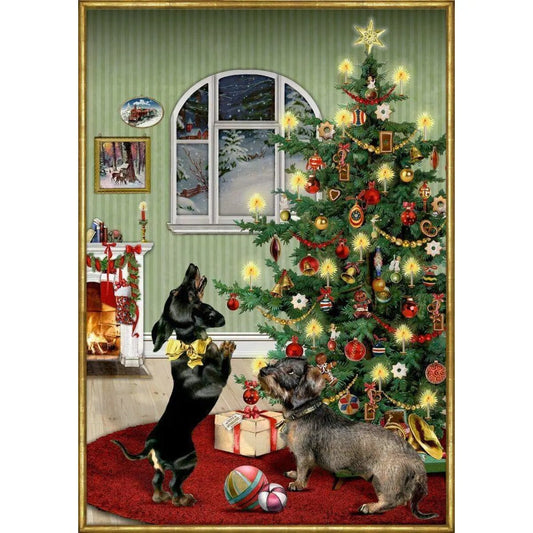 Coppenrath Verlag A3-Wandkalender – Dackel im Weihnachtszimmer