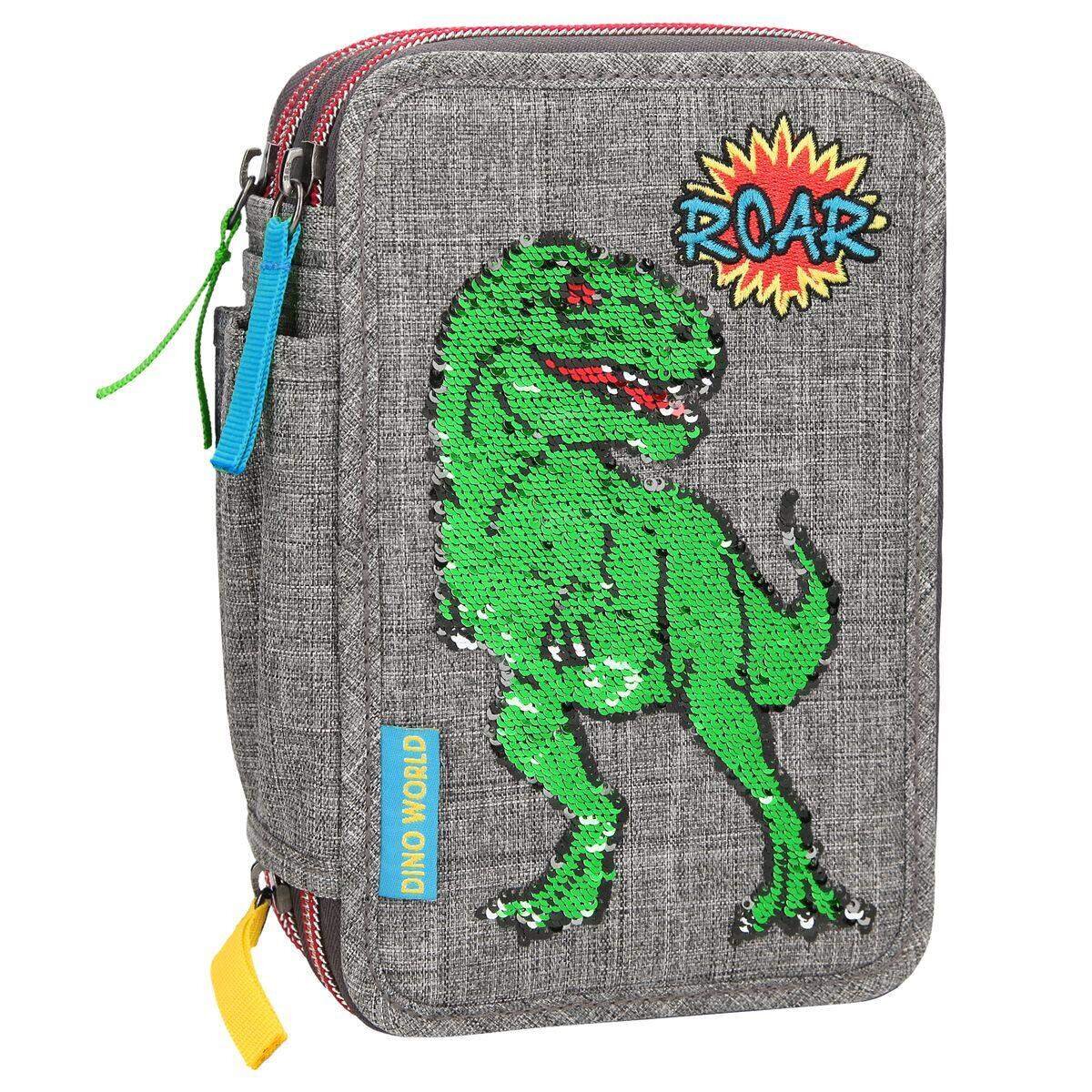 Depesche Dino World 3-Fach Federtasche Streichpailletten