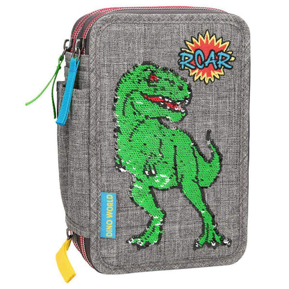 Depesche Dino World 3-Fach Federtasche Streichpailletten