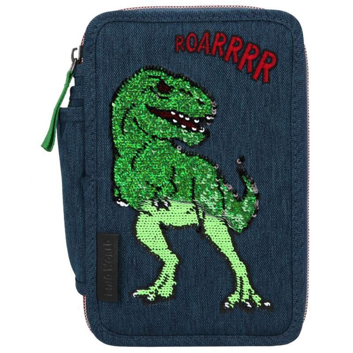 Depesche Dino World 3-Fach Federtasche Pailletten Blau