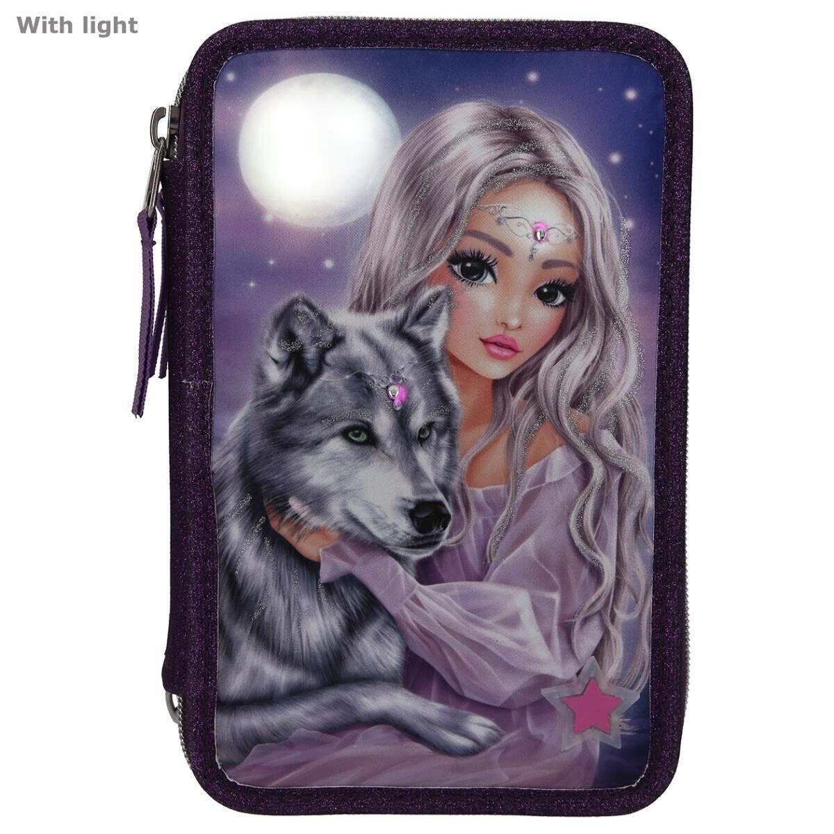 Depesche Fantasy Model 3-Fach Federtasche Wolf LED