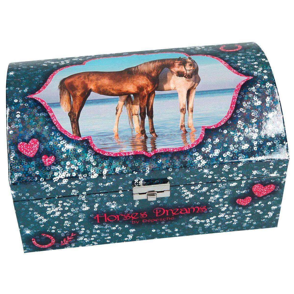 Depesche Horses Dreams Schmuckkästchen mit Geheimfach, Motiv 1, blau