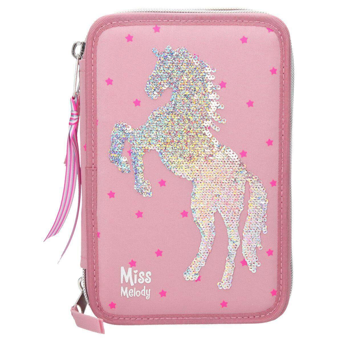 Depesche Miss Melody 3-Fach Federtasche Rosa, Pailletten