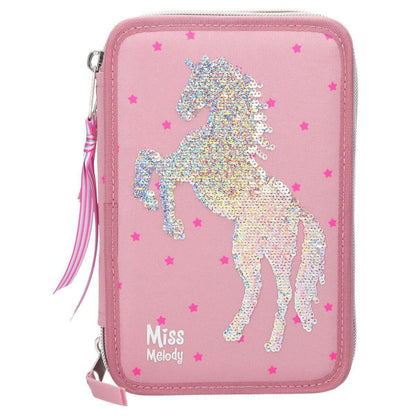 Depesche Miss Melody 3-Fach Federtasche Rosa, Pailletten