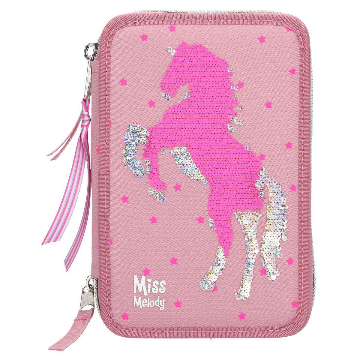 Depesche Miss Melody 3-Fach Federtasche Rosa, Pailletten