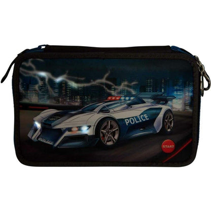 Depesche Monster Cars Federtasche Tripledecker Polizei mit LED, gefüllt