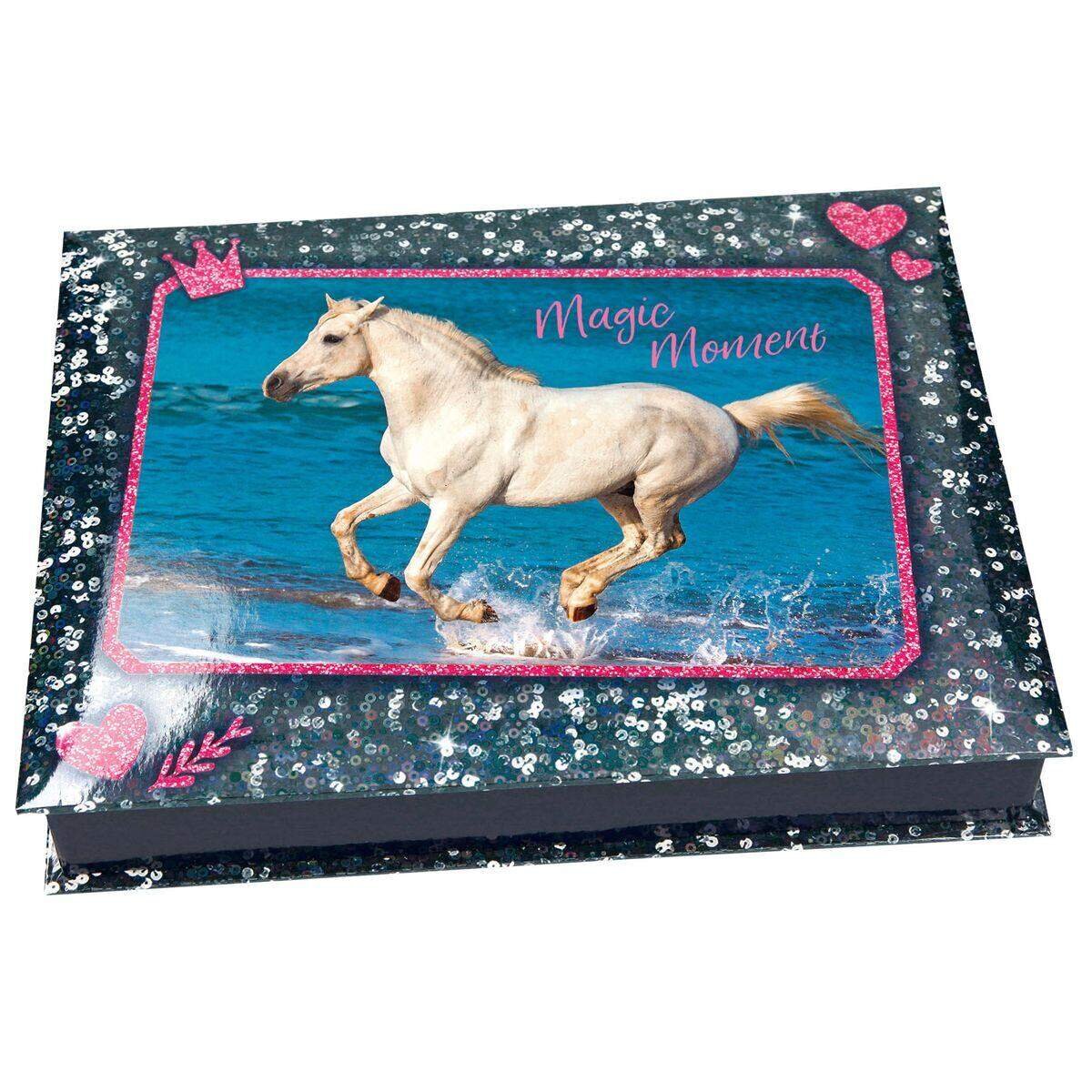 Depesche Horses Dreams Schreibwarenbox Pailletten-Optik, blau