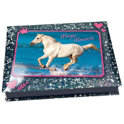 Depesche Horses Dreams Schreibwarenbox Pailletten-Optik, blau