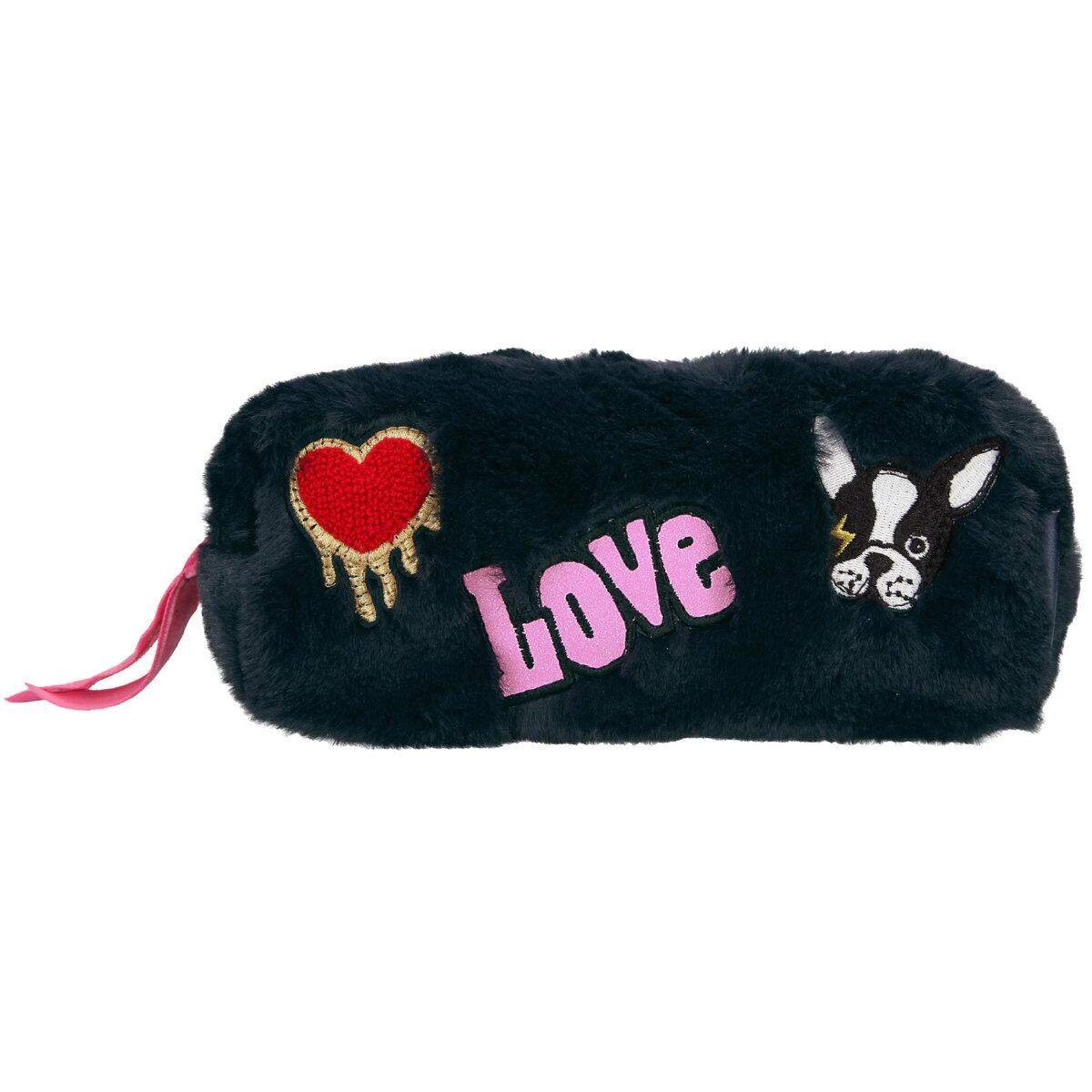 Depesche TOPModel Schlampertasche Kunstfell m. Patches dunkelblau DOG