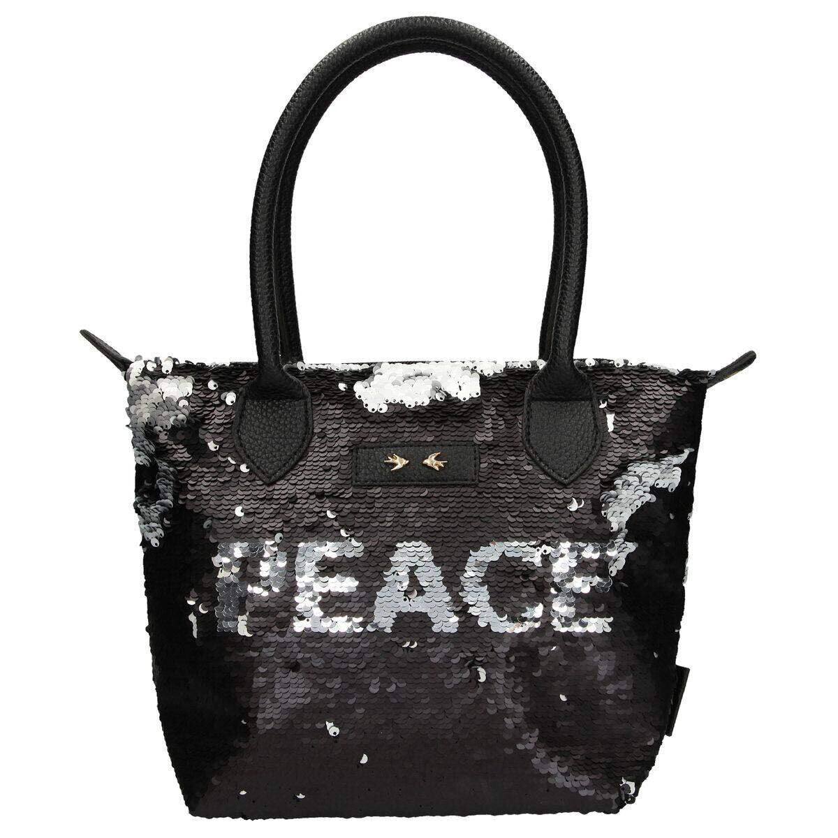 Depesche Trend LOVE Handtasche Streichpaillette schwarz Love & Peace