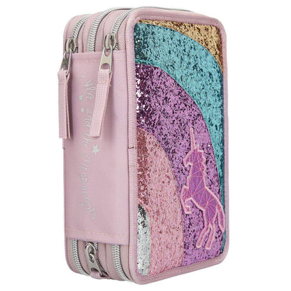 Depesche Ylvi & the Minimoomis 3-Fach Federtaschen Regenbogen Glitzer Mauve