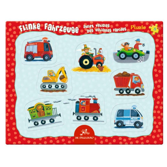 Die Spiegelburg Rahmenpuzzle mit Fingerlochstanzung Flinke Fahrzeuge