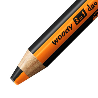 Duo Buntstift, Wasserfarbe & Wachsmalkreide - STABILO woody 3 in 1 duo - zweifarbige Mine - Einzelstift - orange/schwarz