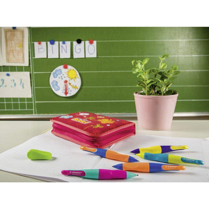 Ergonomischer Druck-Bleistift für Rechtshänder - STABILO EASYergo 1.4 in türkis/neonpink - Einzelstift - inklusive 3 dünner Minen - Härtegrad HB