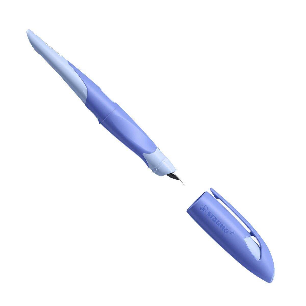 Ergonomischer Schulfüller für Linkshänder mit Standard-Feder M - STABILO EASYbirdy Pastel Edition in blau/hellblau - Einzelstift - inklusive Patrone - Schreibfarbe blau (löschbar)