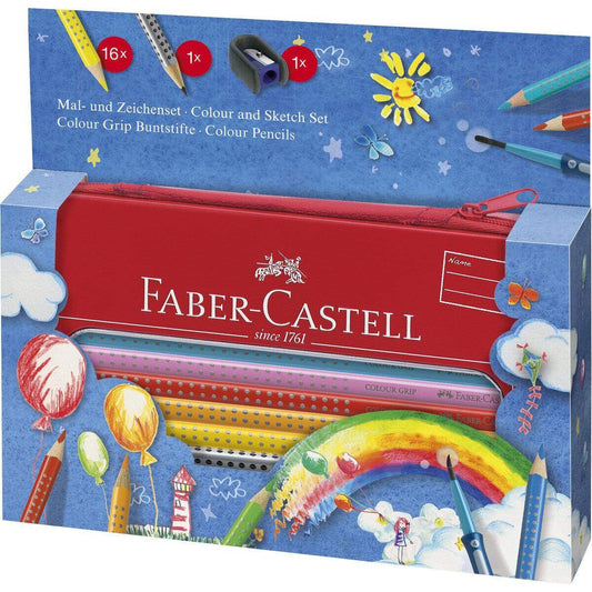 Faber-Castell Colour Grip Mal- und Zeichenset, 18-teilig, inkl. Spitzer