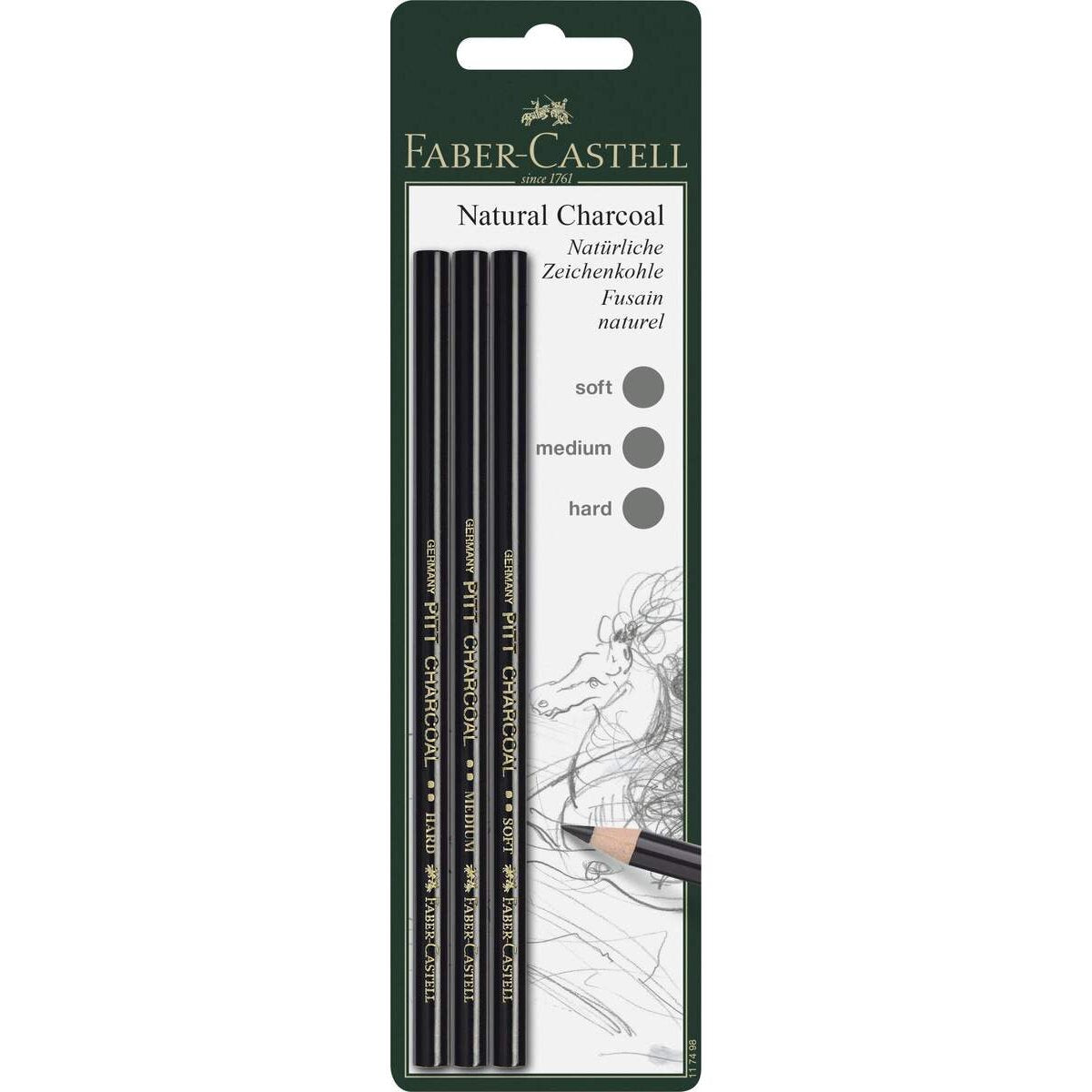 Faber-Castell Kohlestift PITT fettfrei, 3er Packung