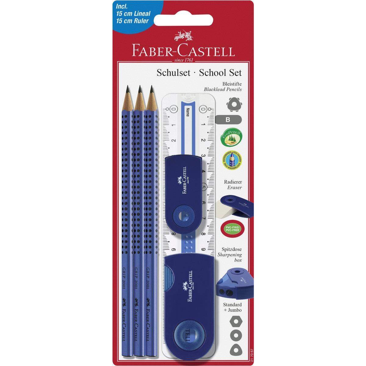 Faber-Castell Schulset Sleeve groß inkl. Lineal, blau
