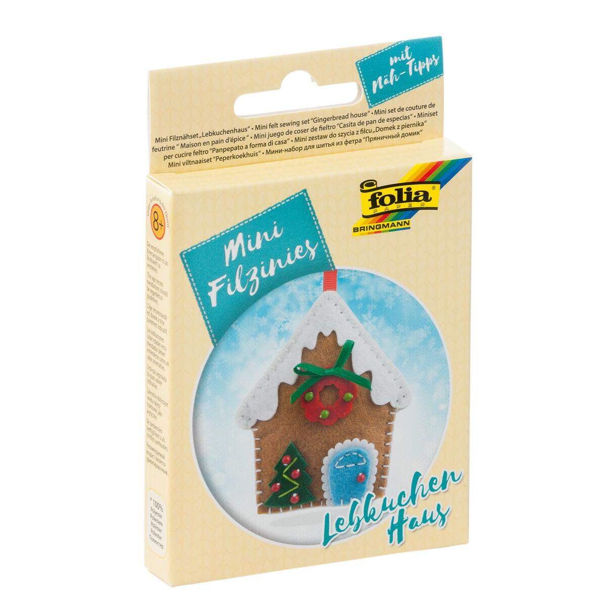 Folia Filz Nähset für Kinder-Mini Filzinie, Anhänger Lebkuchenhaus, 9 teilig