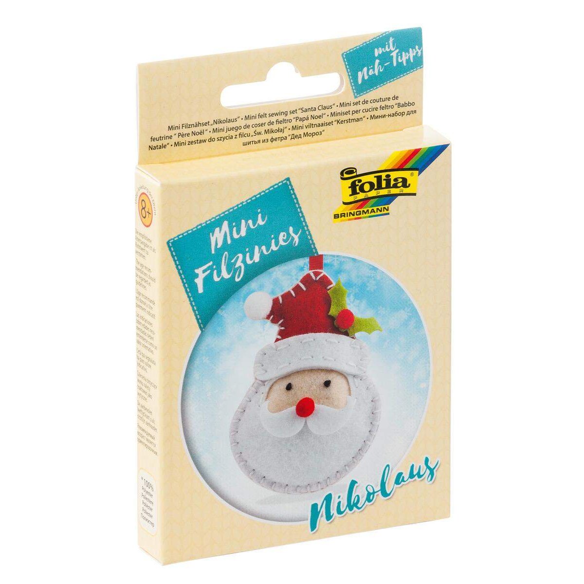 Folia Filz Nähset für Kinder-Mini Filzinie, Anhänger Nikolaus, 9 teilig