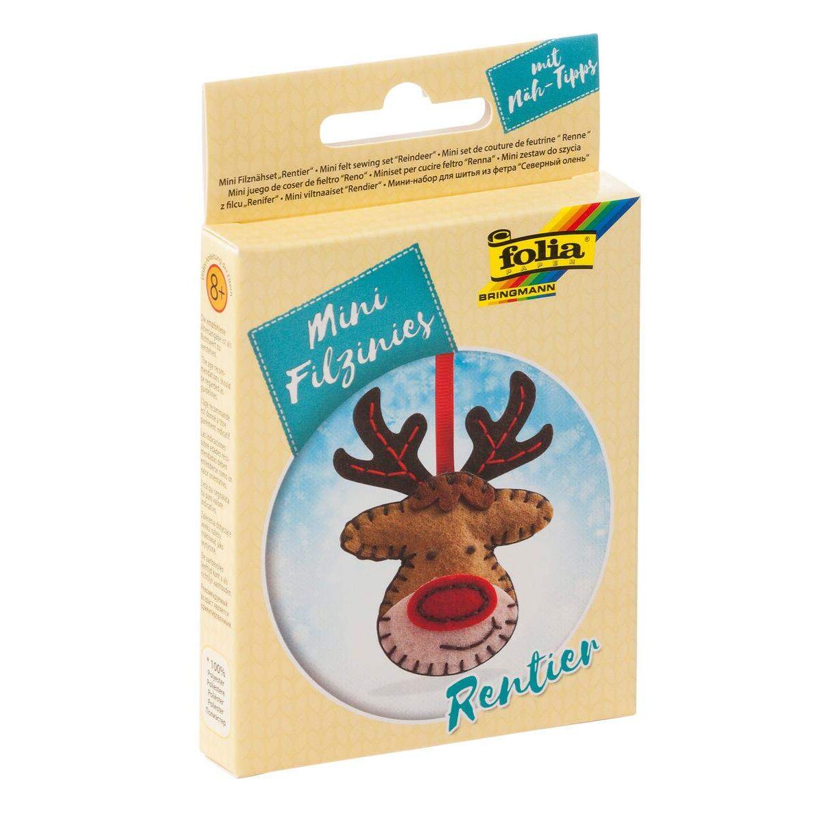 Folia Filz Nähset für Kinder-Mini Filzinie, Anhänger Rentier, 9 teilig