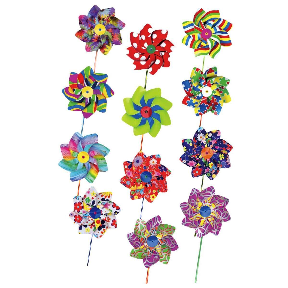 Giobas Windmühle Mix Ø20cm, H: 45cm auf Plastikstab, 1 Stück, sortiert