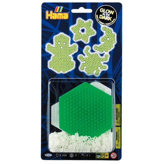 Hama Bügelperlen Glow in the dark Bügelperlen und Platte