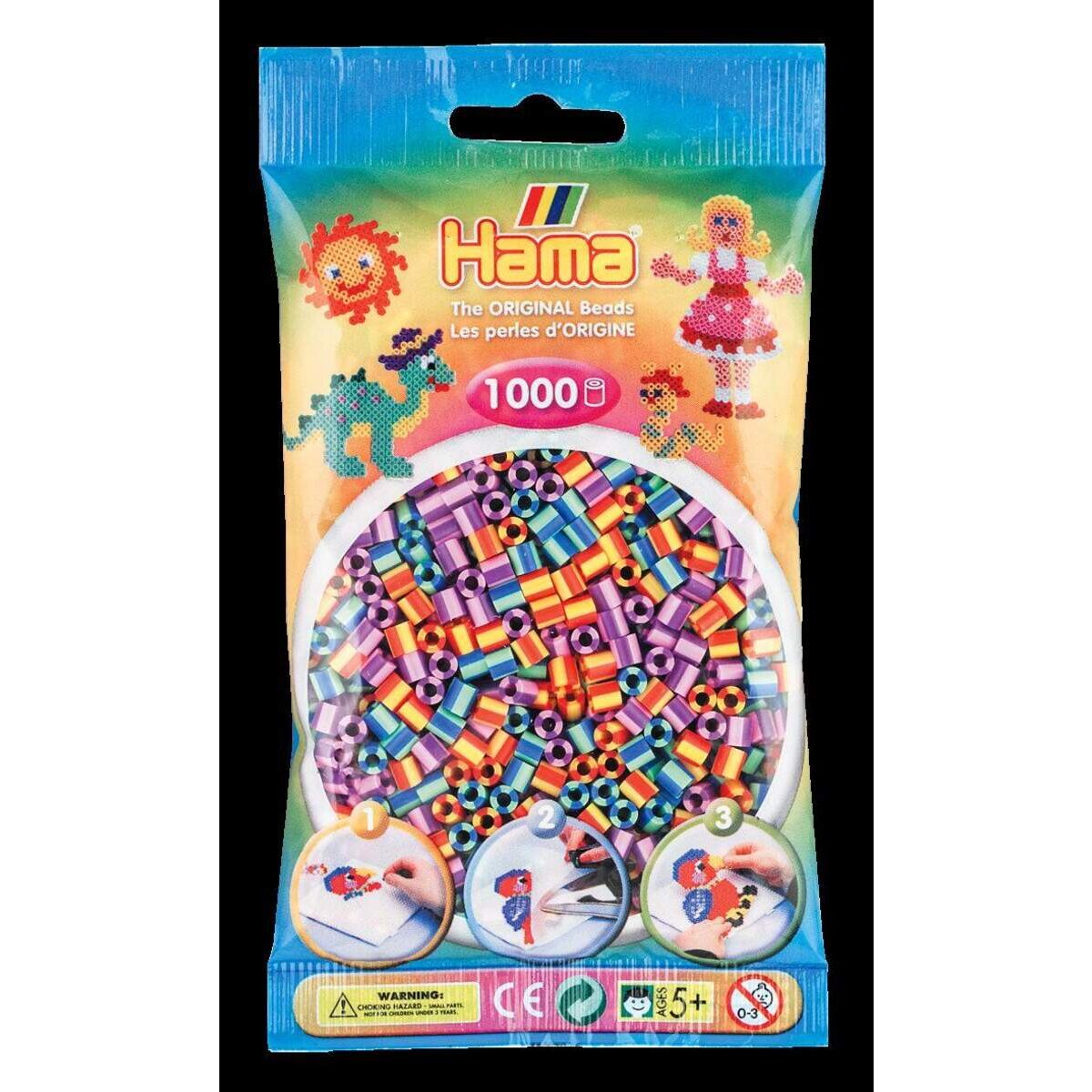 Hama Bügelperlen im Beutel, ca. 1000 Stück, gestreift, 3 Farbkombinationen