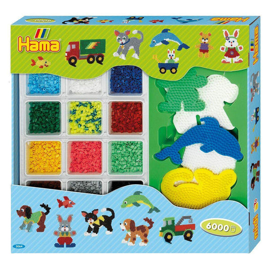 Hama Super Geschenkpackung, ca. 6000 Bügelperlen, 5 Stiftplatten und 6 Motivstützen