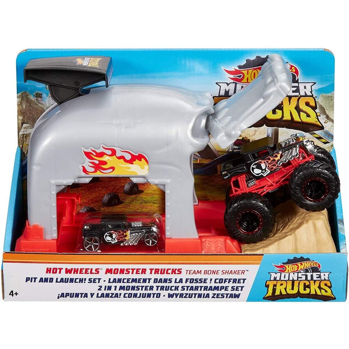 Hot Wheels Monster Trucks Bone Shaker Startrampe Spielset inkl. 2 Spielzeugautos