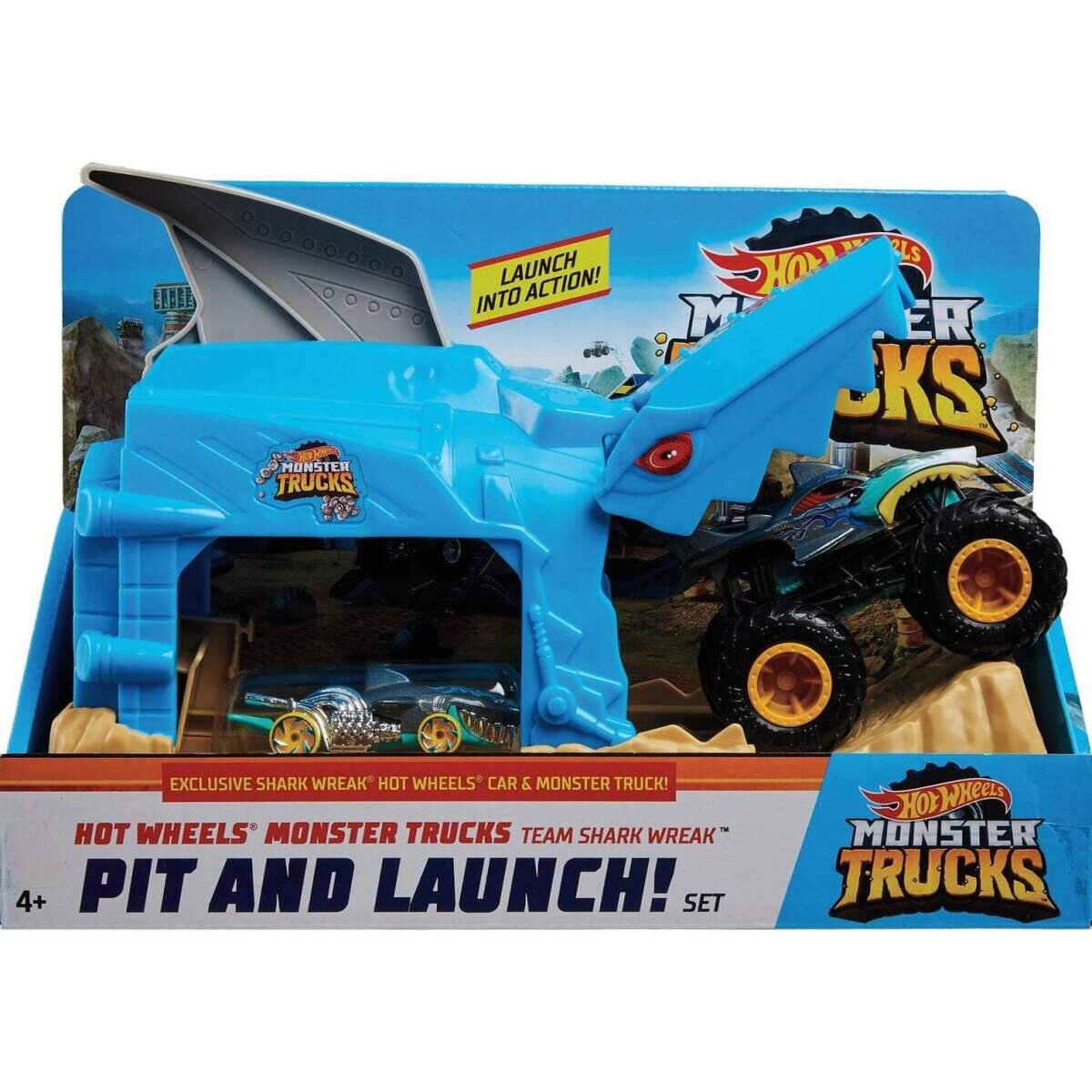 Hot Wheels Monster Trucks Shark Startrampe Spielset inkl. 2 Spielzeugautos