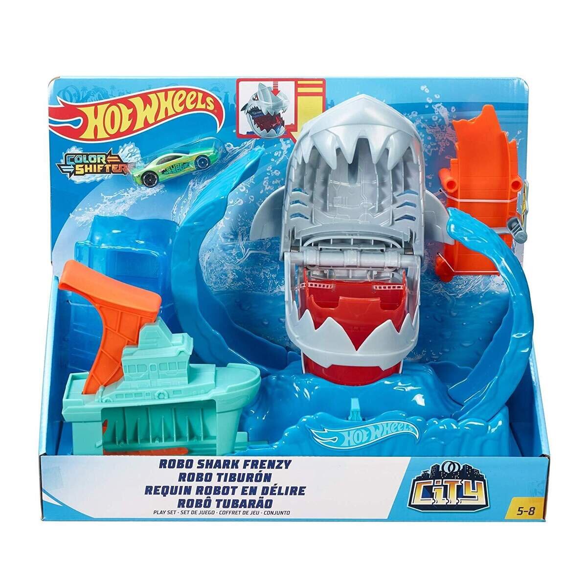 Hot Wheels Robo-Hai-Angriff Spielset mit Looping inkl. 1 Spielzeugauto mit Farbwechsel