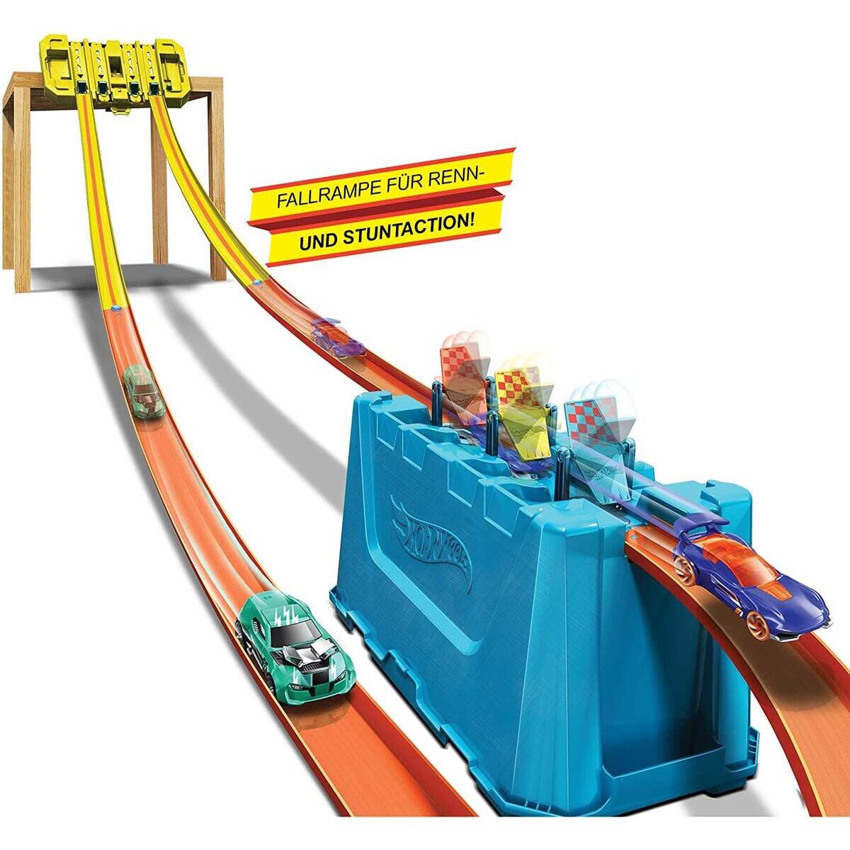 Hot Wheels Track Builder Unlimited Mehrspurige Speed Box, Starter-Set inkl. 1 Auto