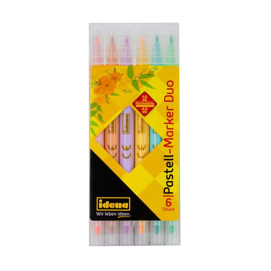 Idena Duo-Marker Pastell 6 Stück, zwei Spitzen, Strichstärke 1 4 mm