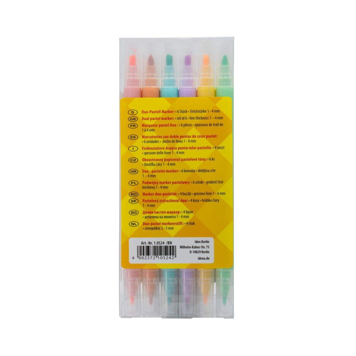 Idena Duo-Marker Pastell 6 Stück, zwei Spitzen, Strichstärke 1 4 mm