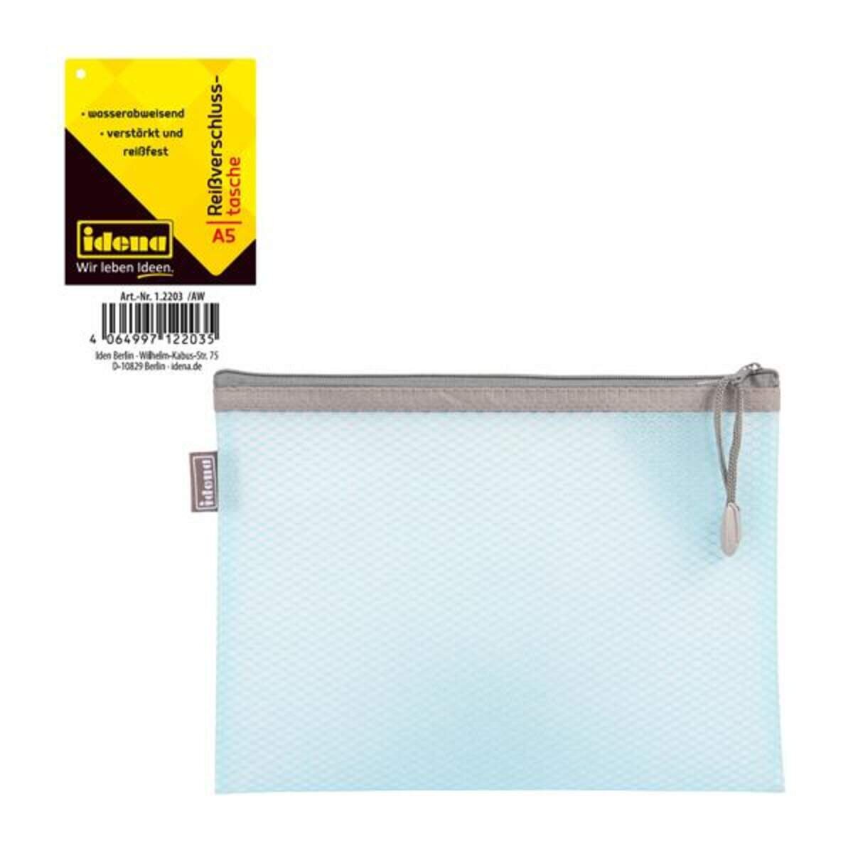 Idena Reißverschlusstasche Mesh blau, A5