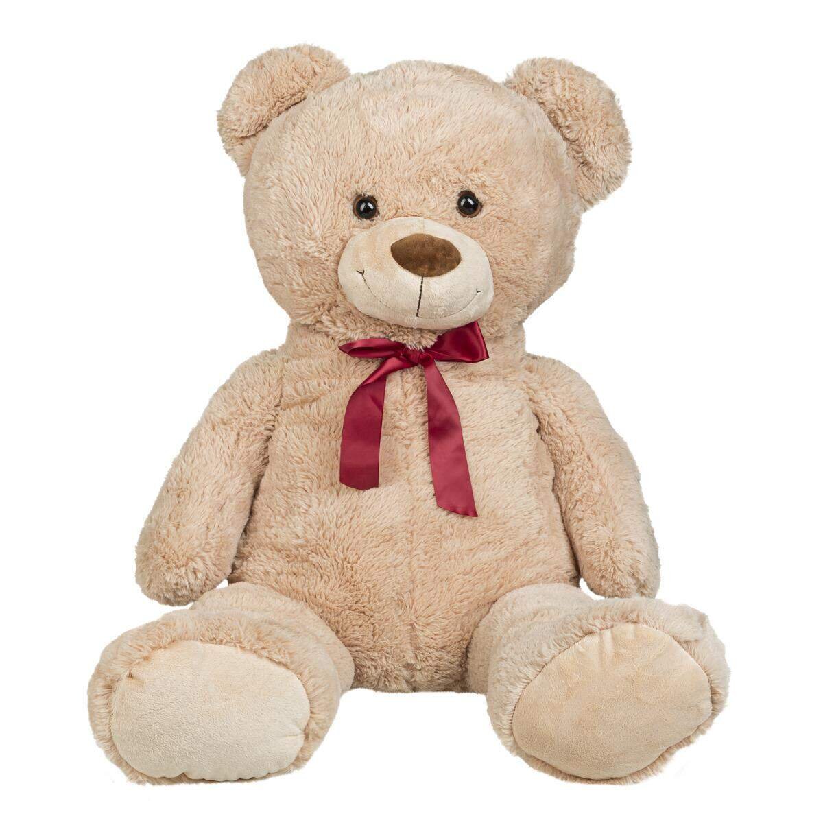 Idena XXL Teddybär hellbraun mit roter Schleife und kuscheligem Fell, ca. 100 cm