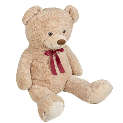 Idena XXL Teddybär hellbraun mit roter Schleife und kuscheligem Fell, ca. 100 cm