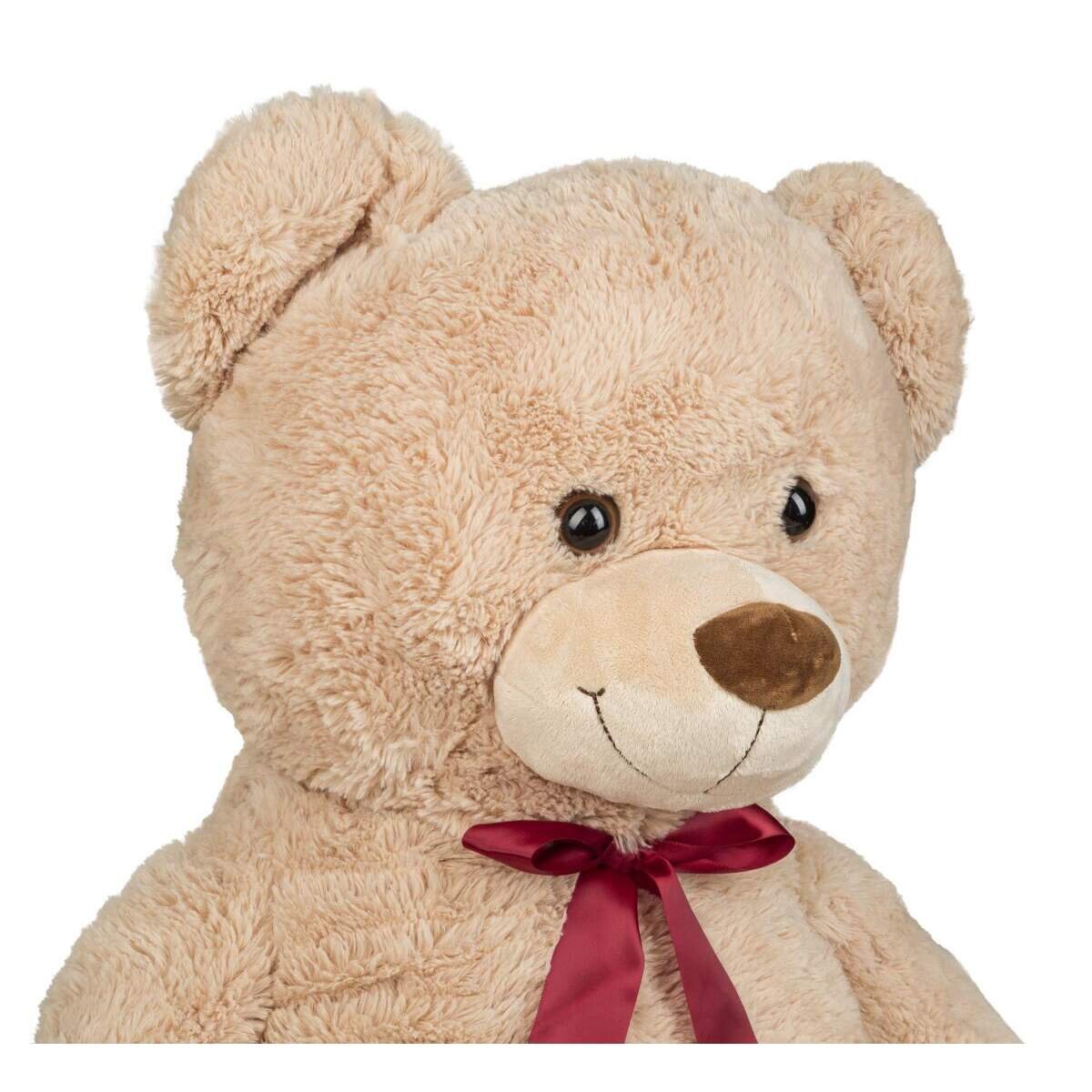 Idena XXL Teddybär hellbraun mit roter Schleife und kuscheligem Fell, ca. 100 cm