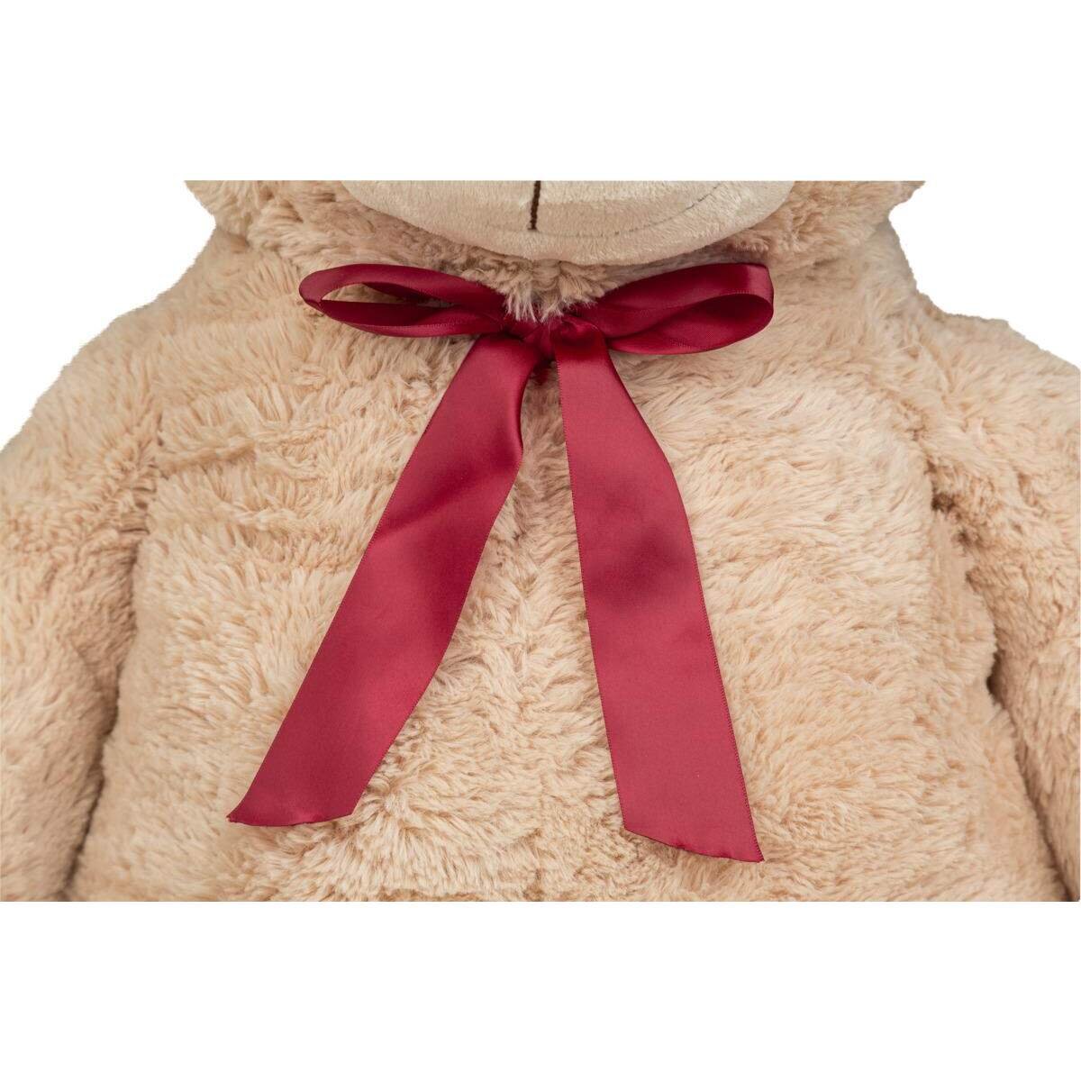 Idena XXL Teddybär hellbraun mit roter Schleife und kuscheligem Fell, ca. 100 cm