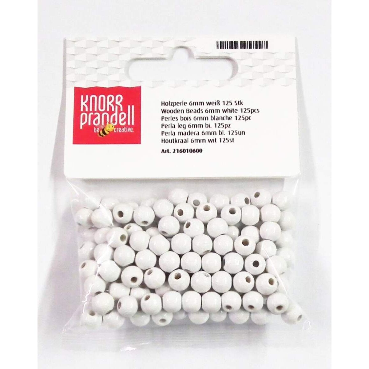 Knorr Prandell Holzperlen, 6mm, weiß, 125 Stück