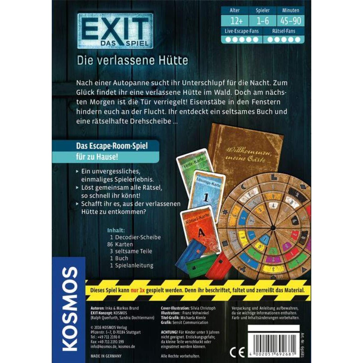 KOSMOS EXIT® Das Spiel Die verlassene Hütte, Kennerspiel des Jahres 2017