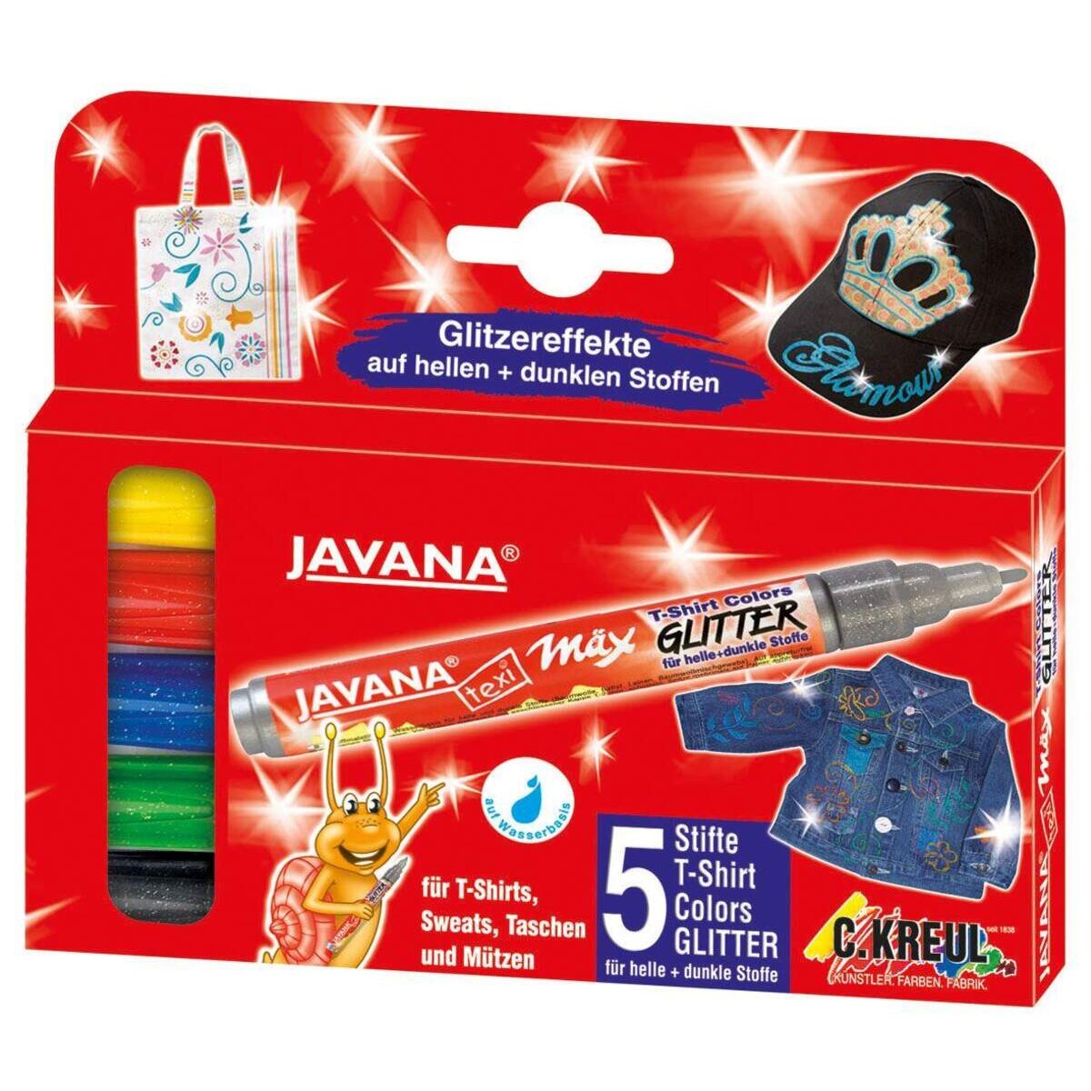 KREUL Javana texi mäx Glitter für helle und dunkle Stoffe 5er Set