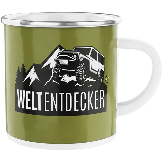 LaVida Emaille Becher aus Metall "Weltentdecker" 300 ml
