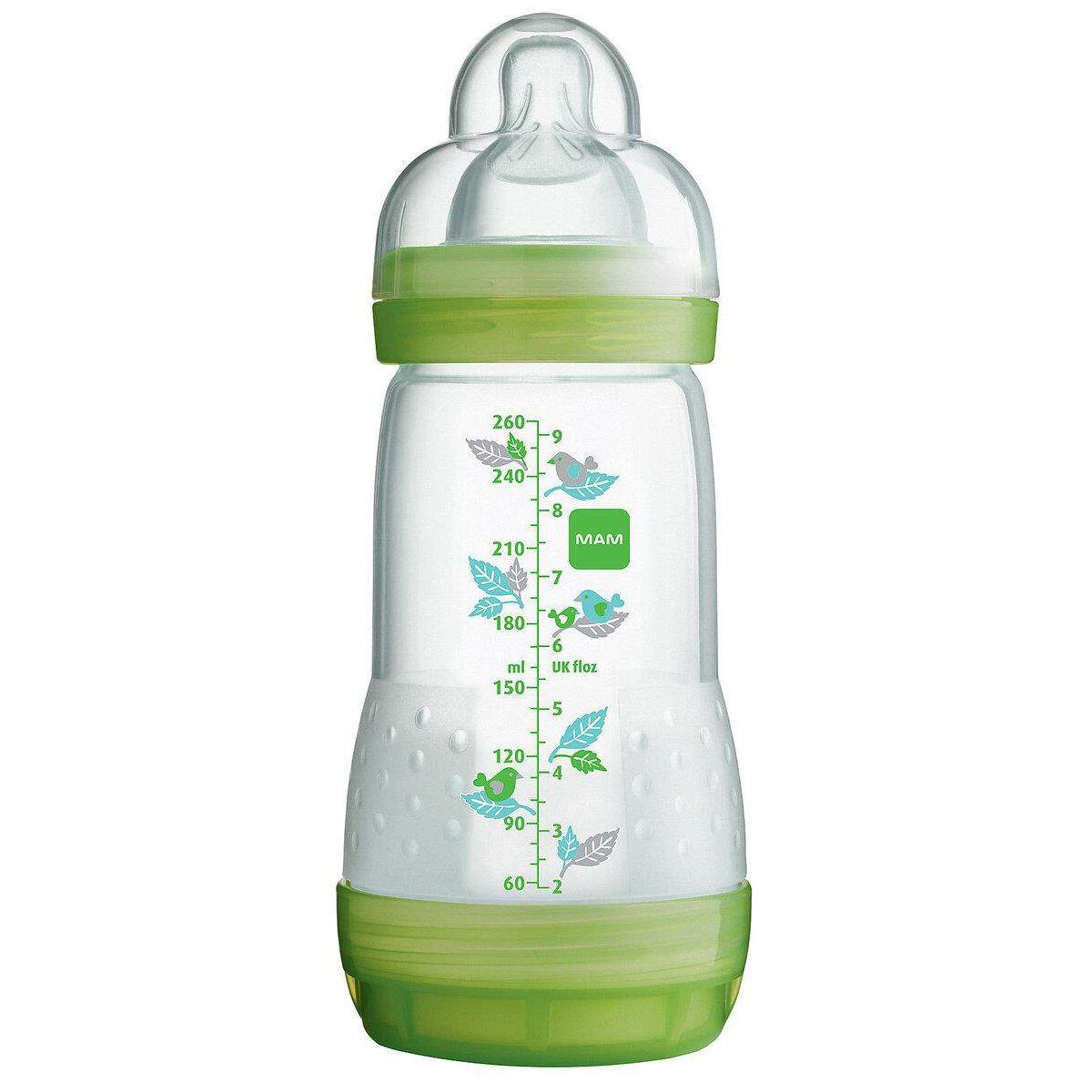 MAM Anti Colic Flasche 260 ml mit Sauger Größe 1, 1 Stück, Africa grün